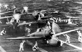 Japanese planes prepare to takeoff from the carrier Shokaku